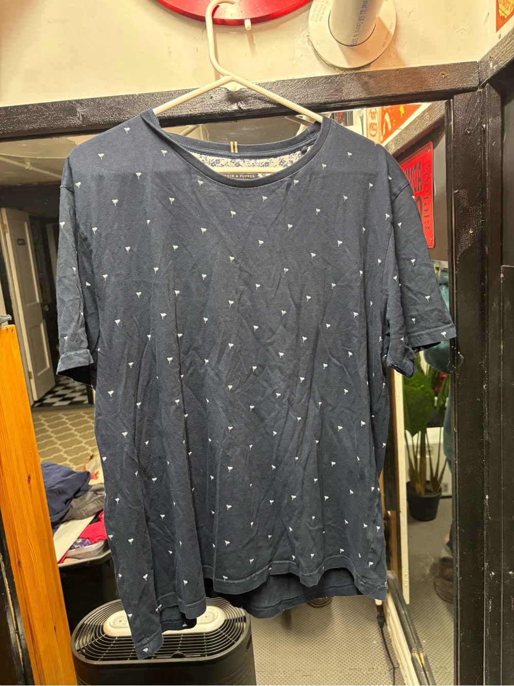 Denim & Flower Navy Short-Sleeve Tee with Micro Palm Tree Print